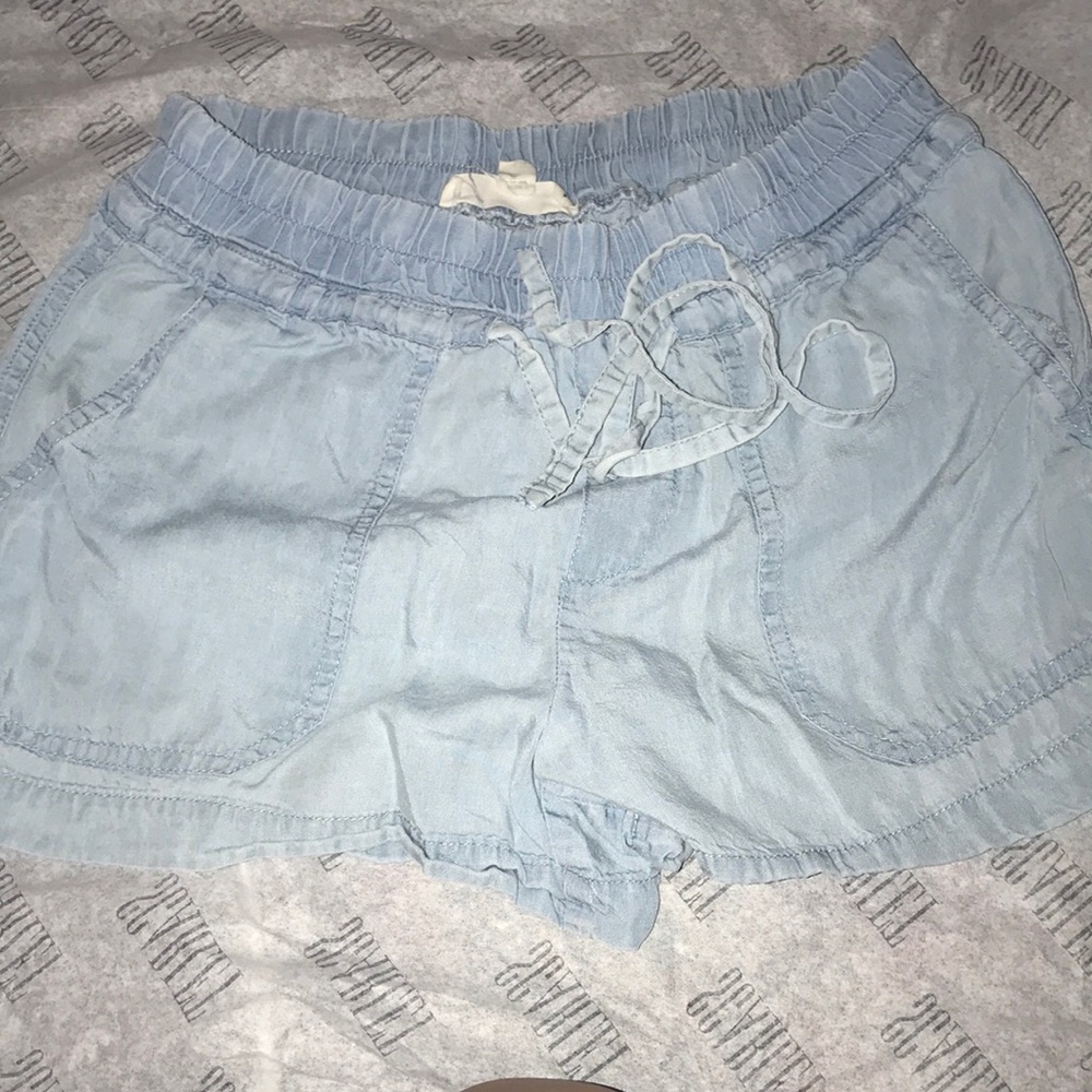 Denim drawstring shorts.